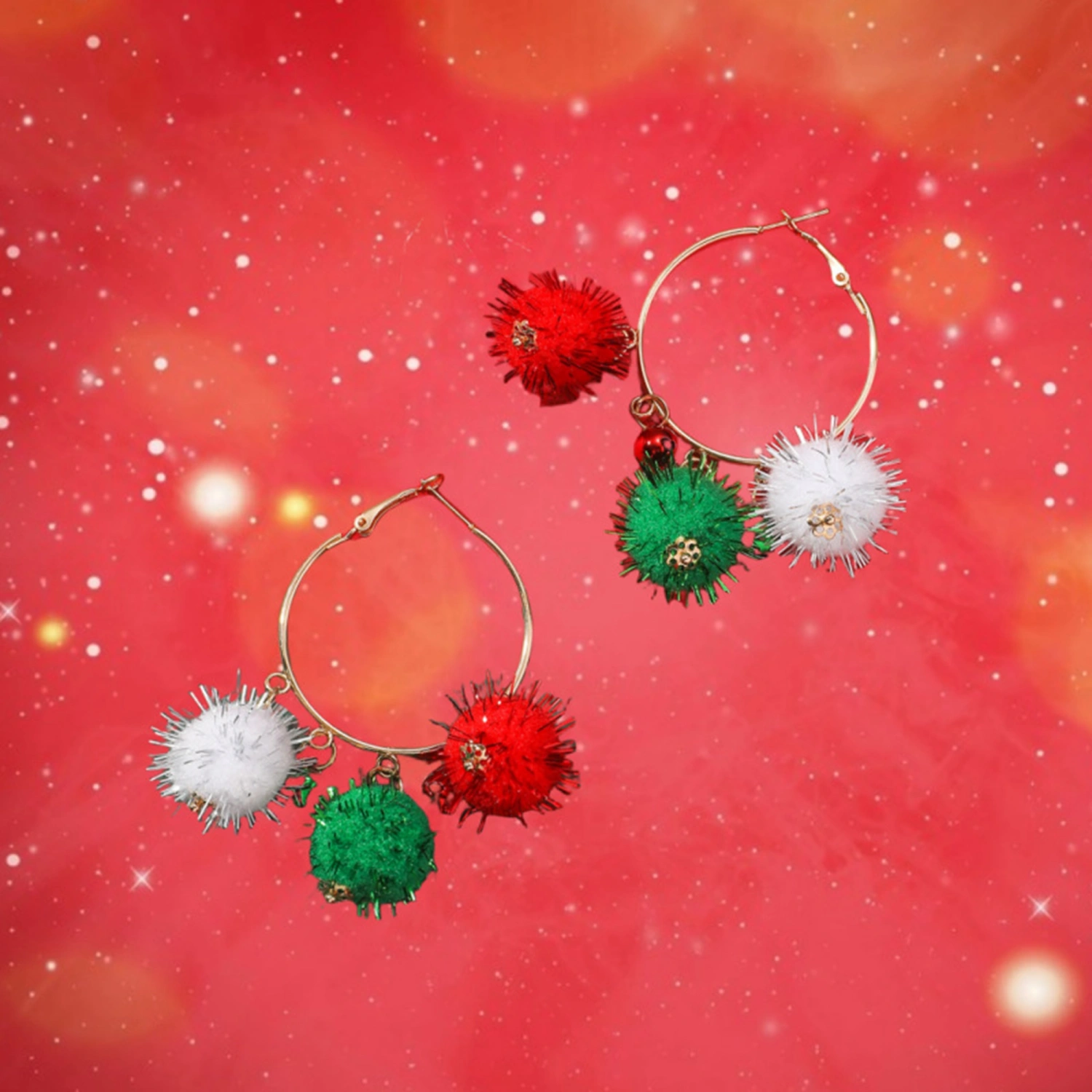 Women Winter Christmas Earrings Plush Balls Hoop Earrings Accessory