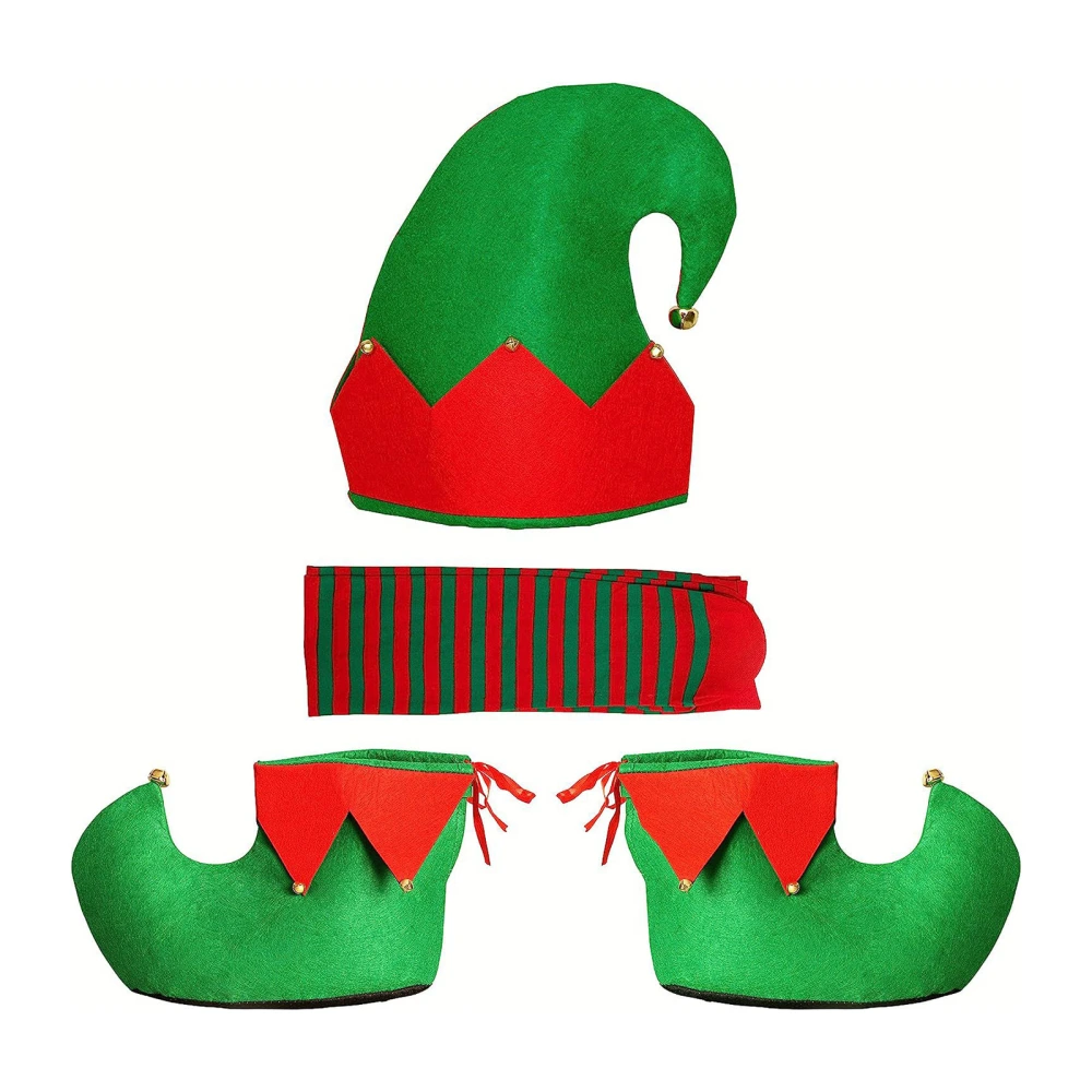 Women Christmas Elf Costumes Elf Hat Shoe Covers and Striped Socks