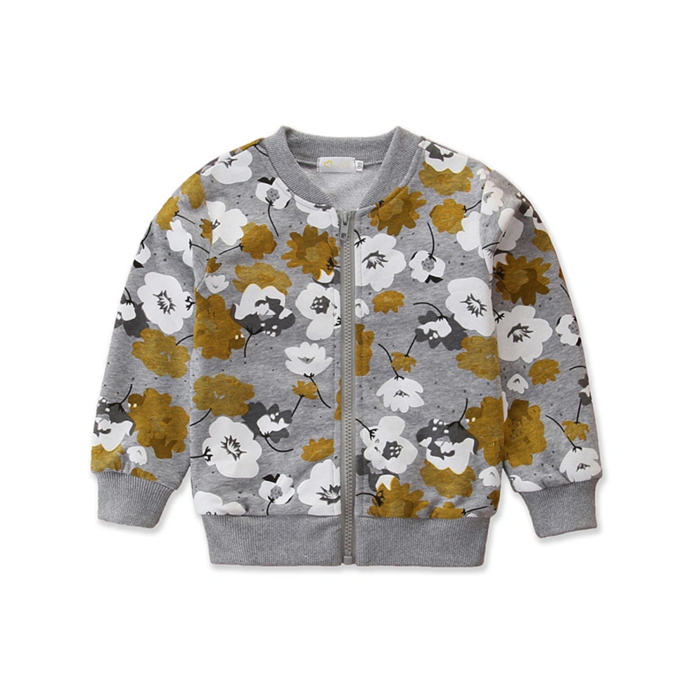 Kids Girls Jacket, Long Sleeve Flower Print Zipped Casual Outwear