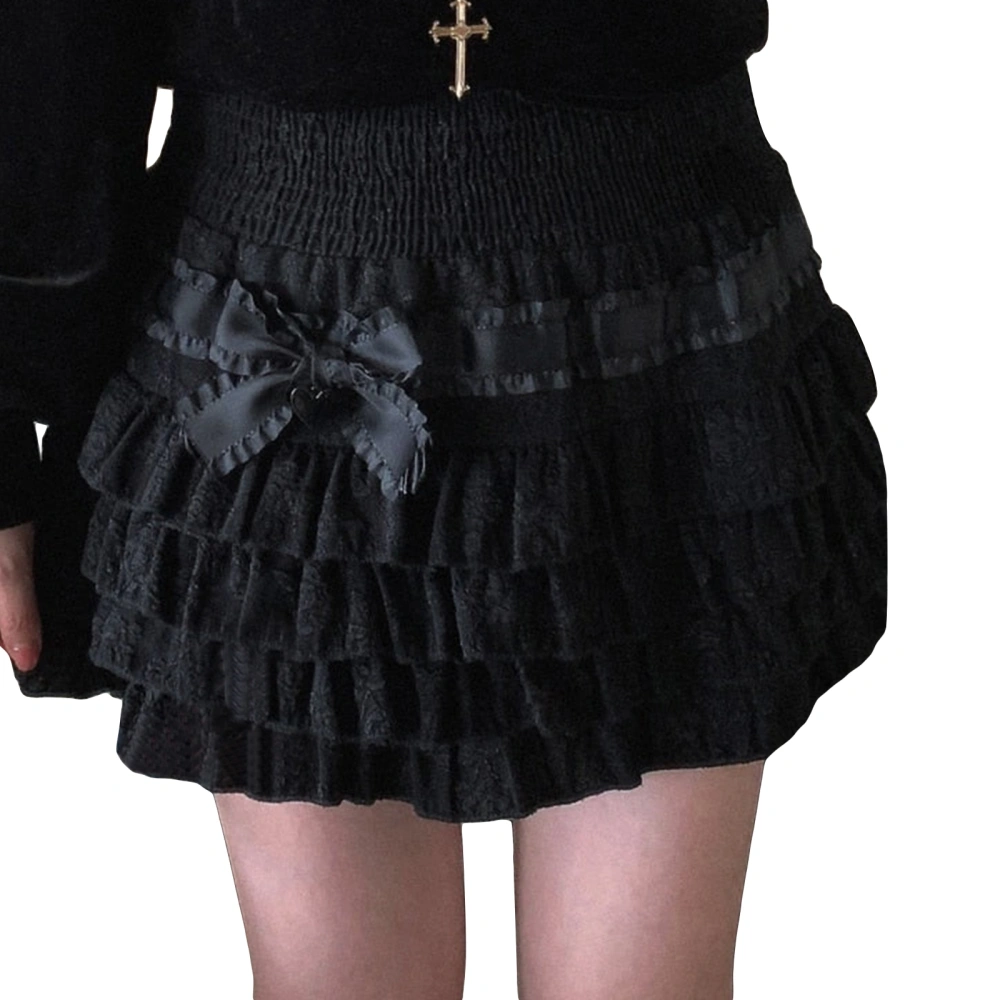 Women's Lolita Mini Skirts High Waist Side Bow Layered Ruffle Skirts