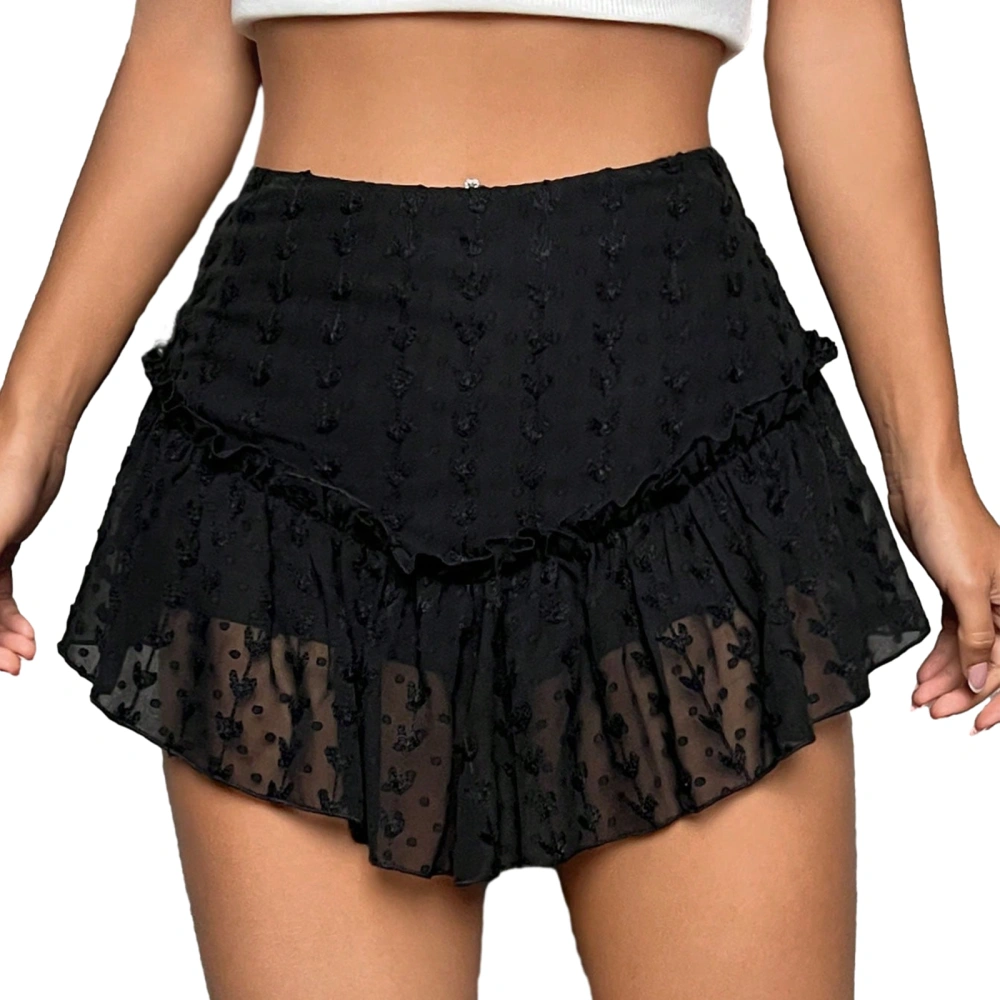 Women's Short Skirt, Eyelet Embroidery Ruffled A-Line Mini Skirt 