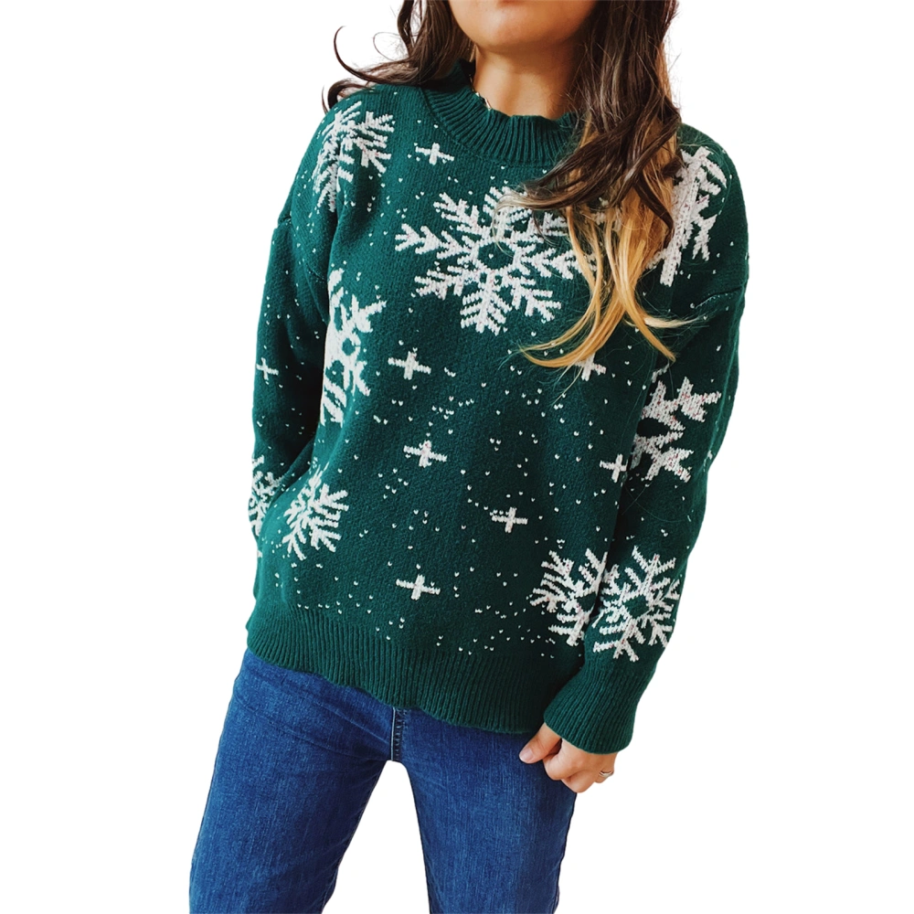 Women Cute Christmas Sweaters Snowflake Print Long Sleeve Pullover