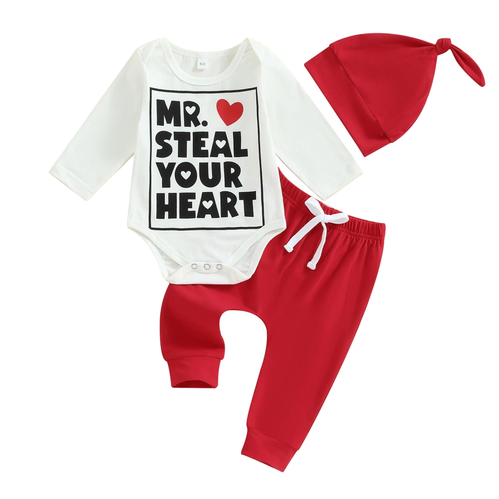 Baby Boys Pants Set, Long Sleeve Letters Print Romper Pants Hat