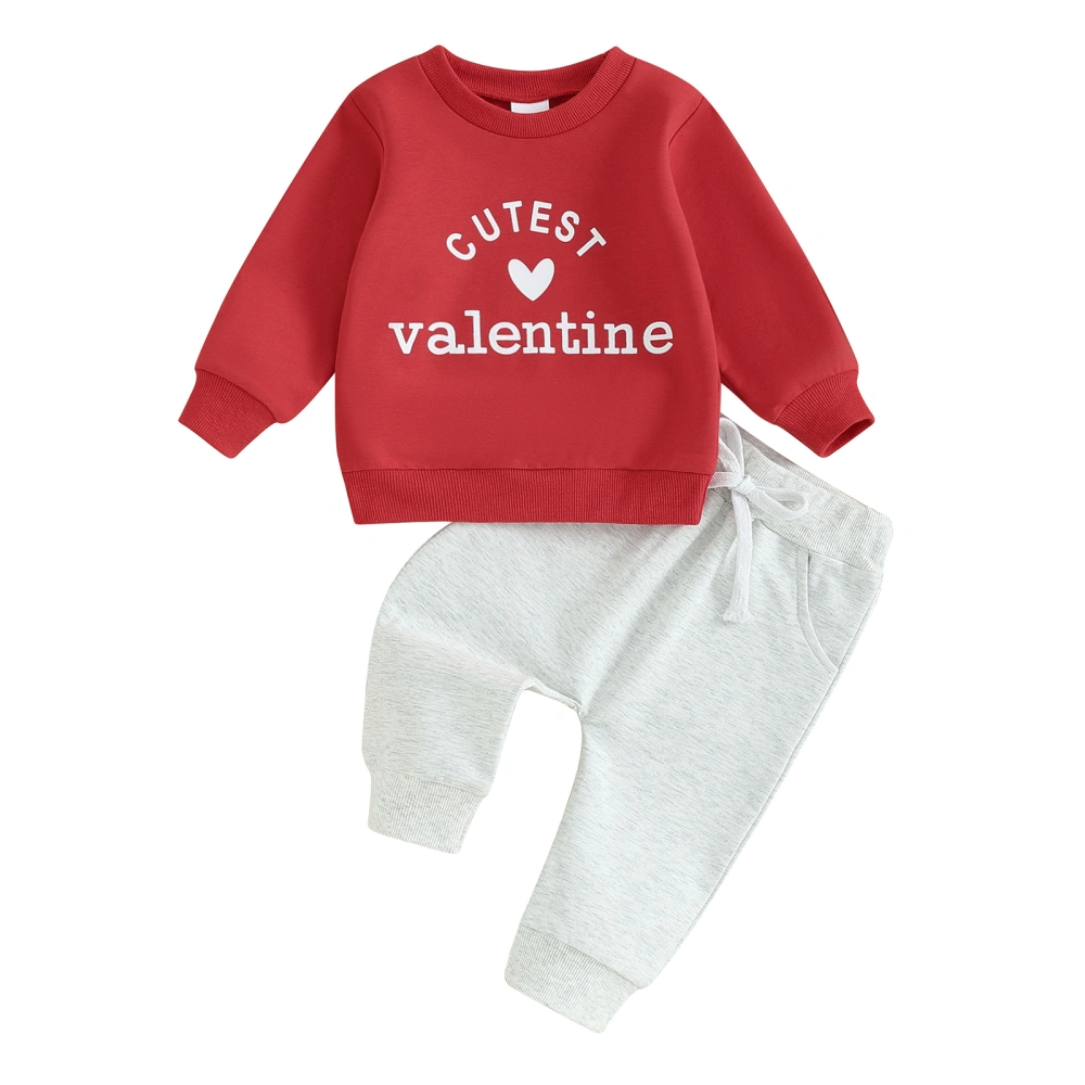 Baby 2Pcs Valentine’s Day Outfits Sweatshirt + Solid Color Trousers