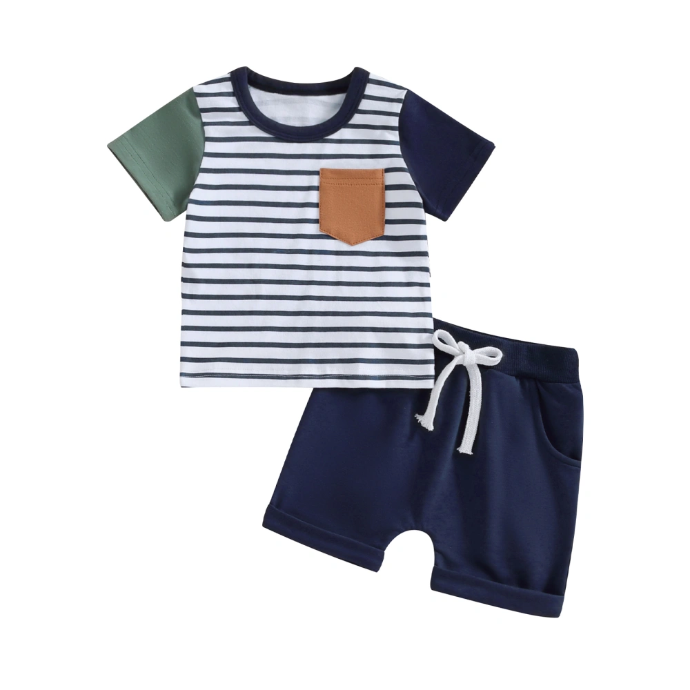 Baby Boy Summer Outfits Stripes Print T-Shirt + Pocket Shorts