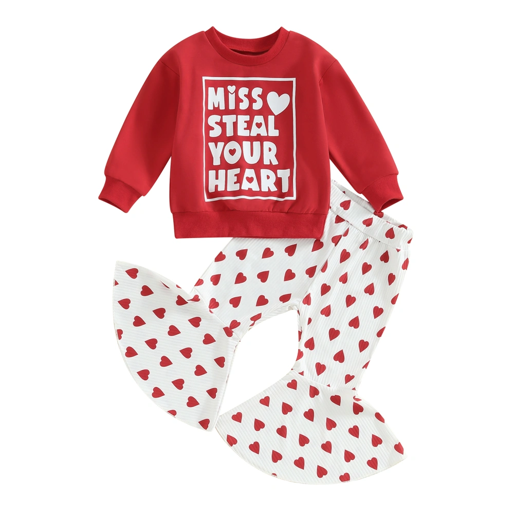 Girls Red Long Sleeve Letter Print Sweatshirt Heart Print Pants Sets