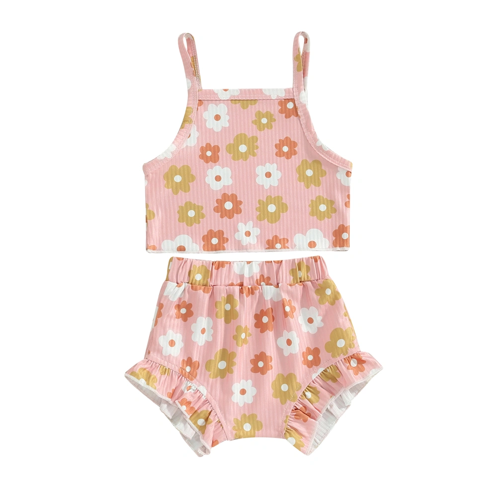 Baby Girl Summer Outfit Flower Print Cami Tank Tops Shorts Set