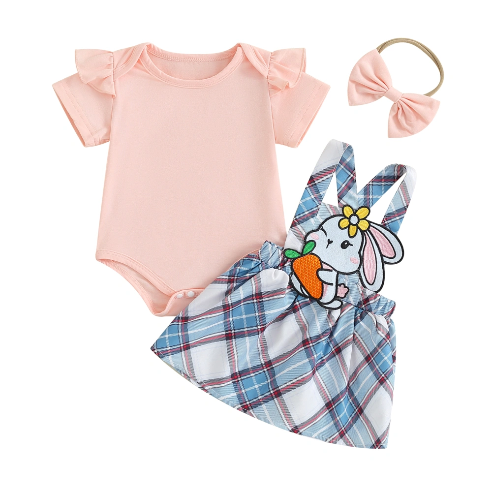 Baby Girls Easter Outfit Rompers and Bunny Suspender Skirt Headband