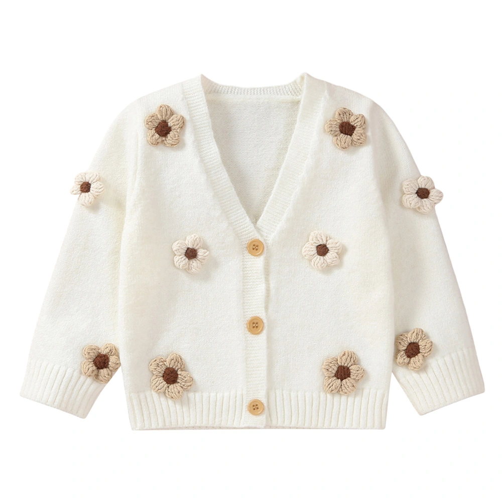 Girl Fall Knitting Cardigan, 3D Flower Long Sleeve Sweater Coat