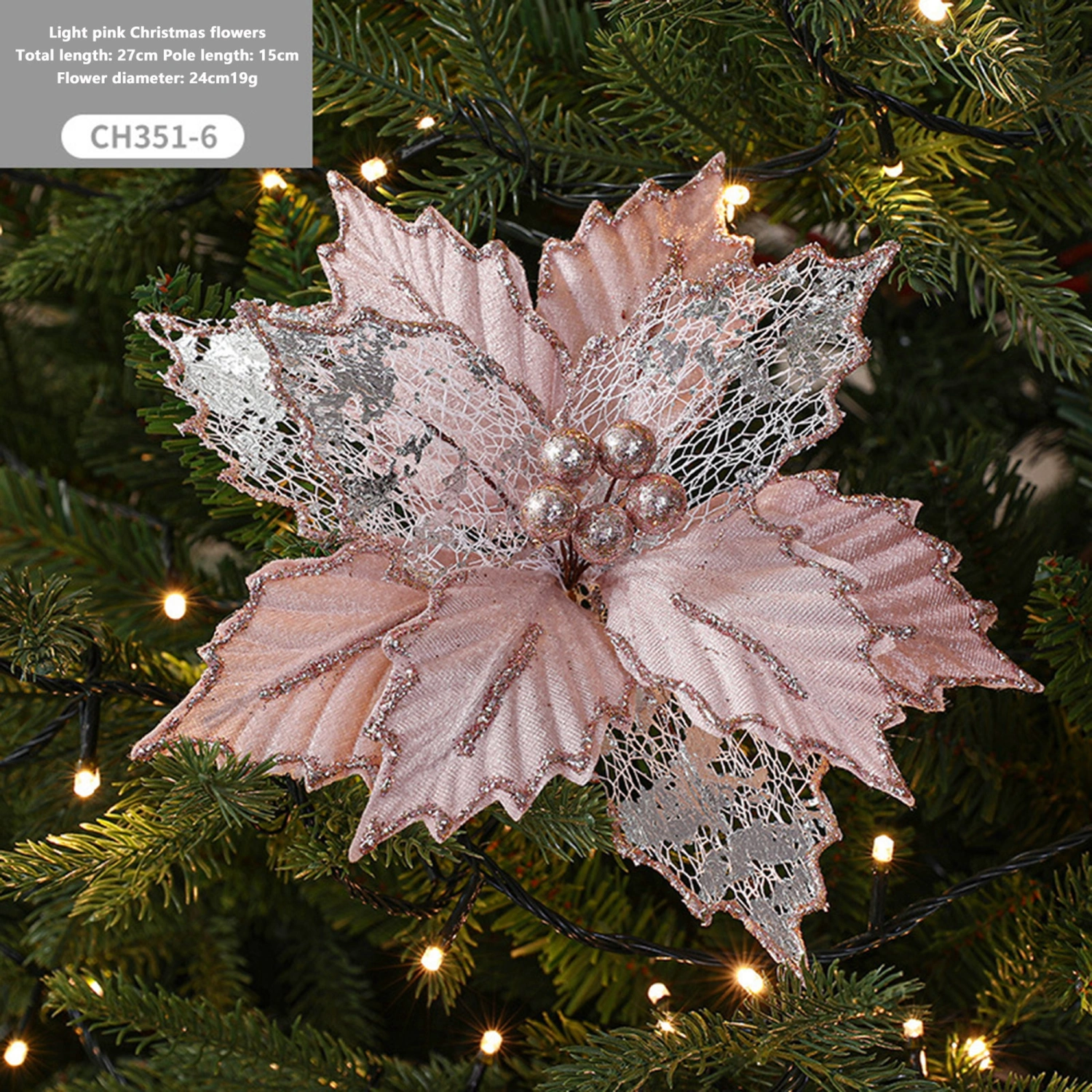 Christmas Poinsettia Flowers Glitter Artificial Flowers Tree Ornaments