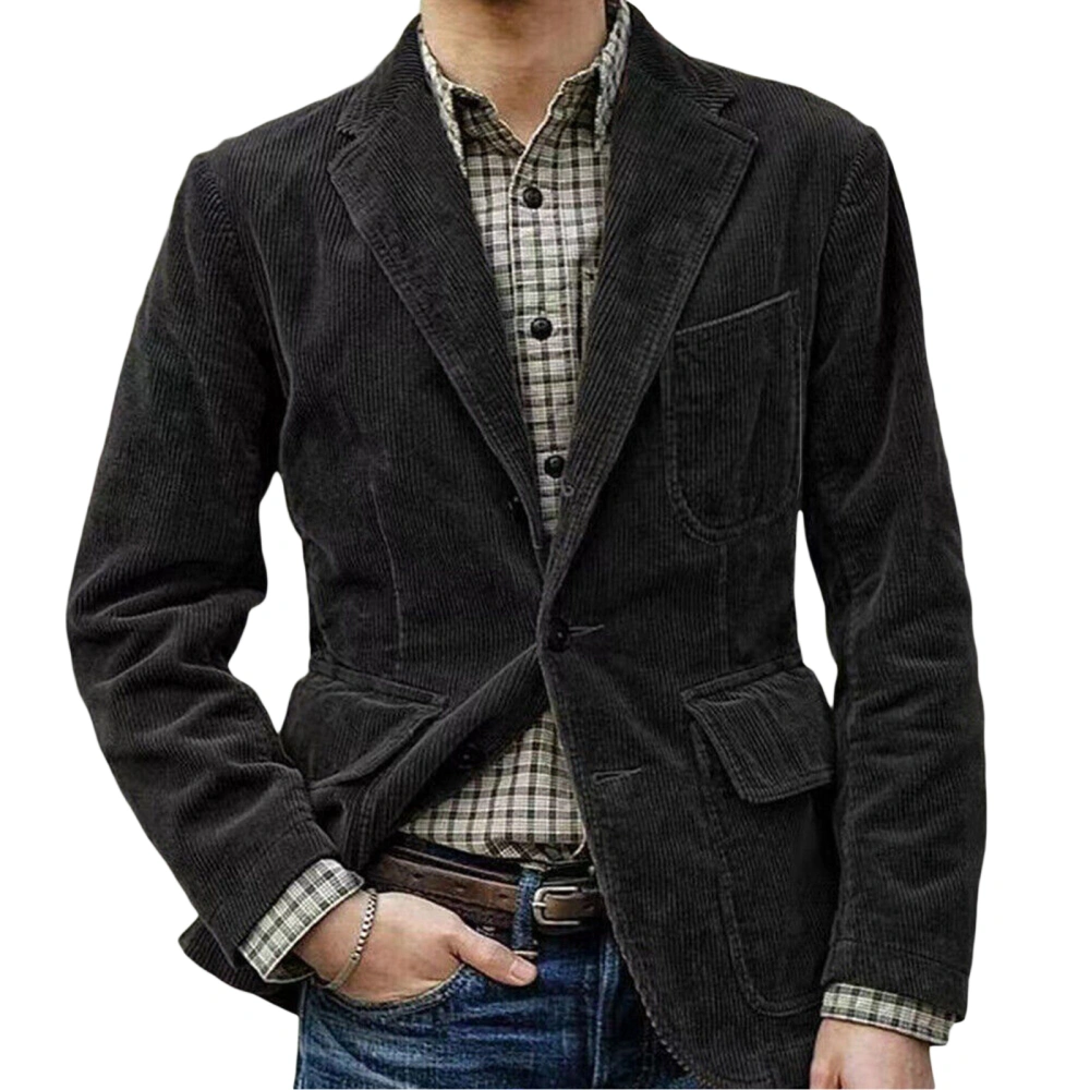 Men's Autumn Long Sleeve Lapel Button Up Solid Color Corduroy Coat