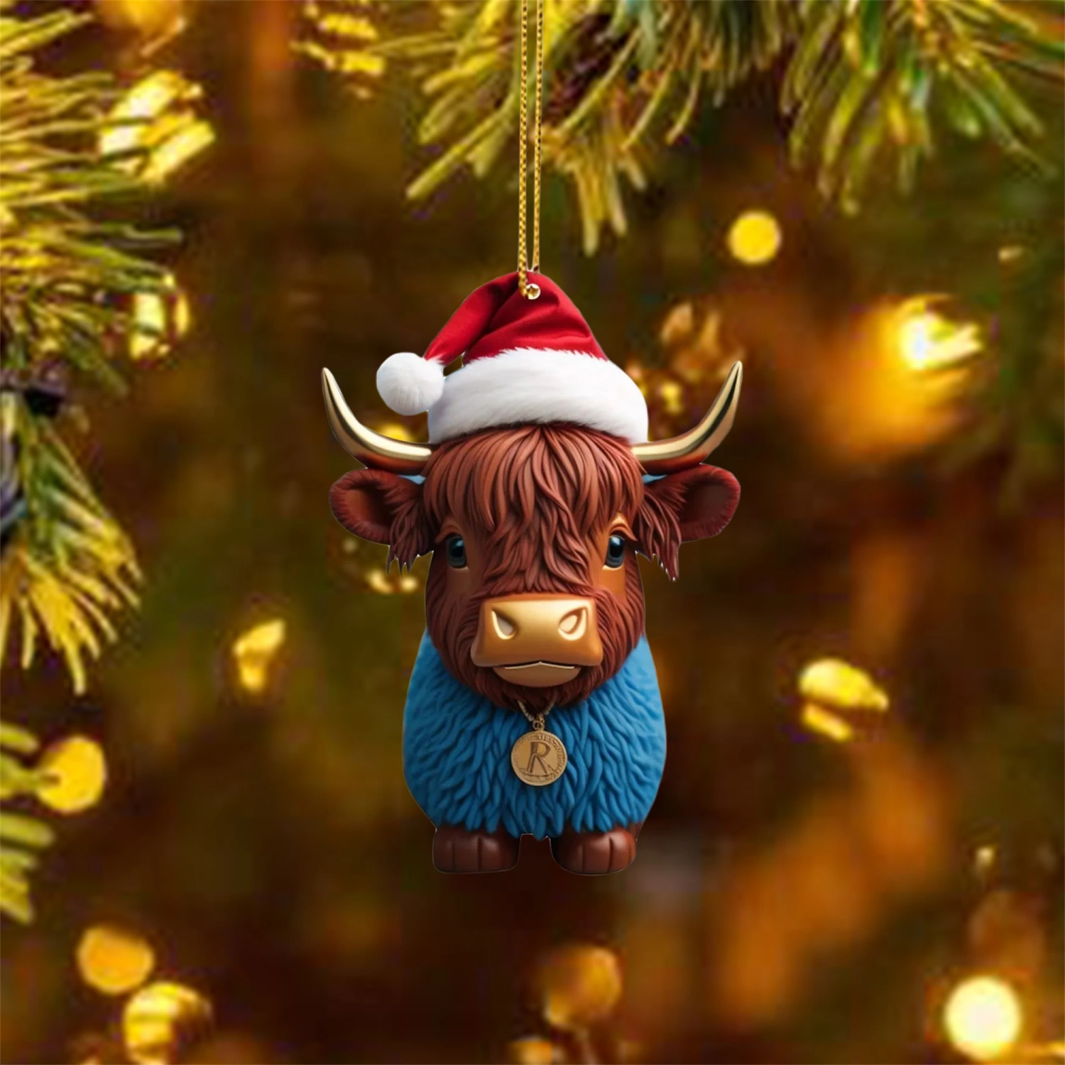 Christmas Tree Hanging Pendant Highland Cow Hanging Ornaments 