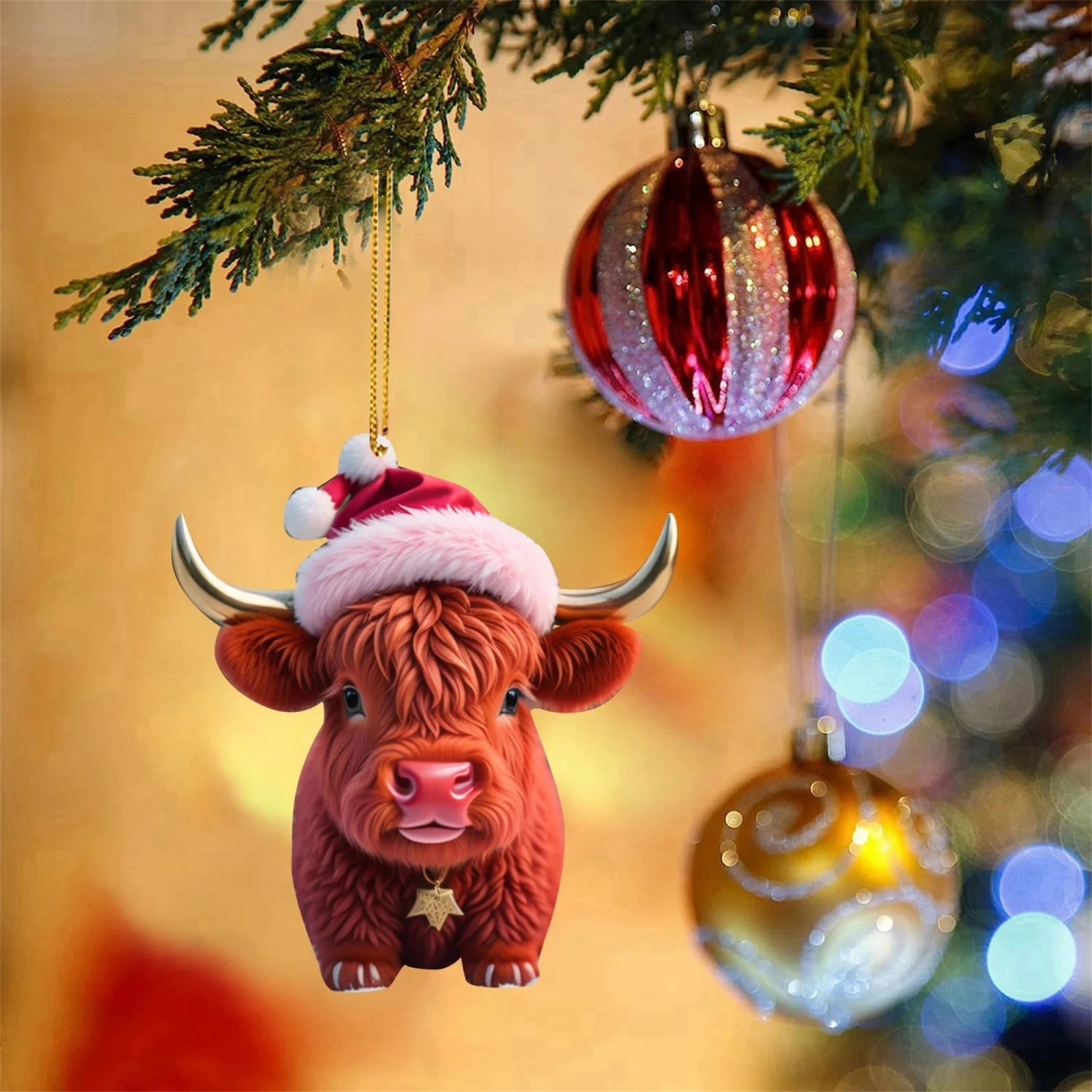 Christmas Tree Hanging Pendant Highland Cow Hanging Ornaments 