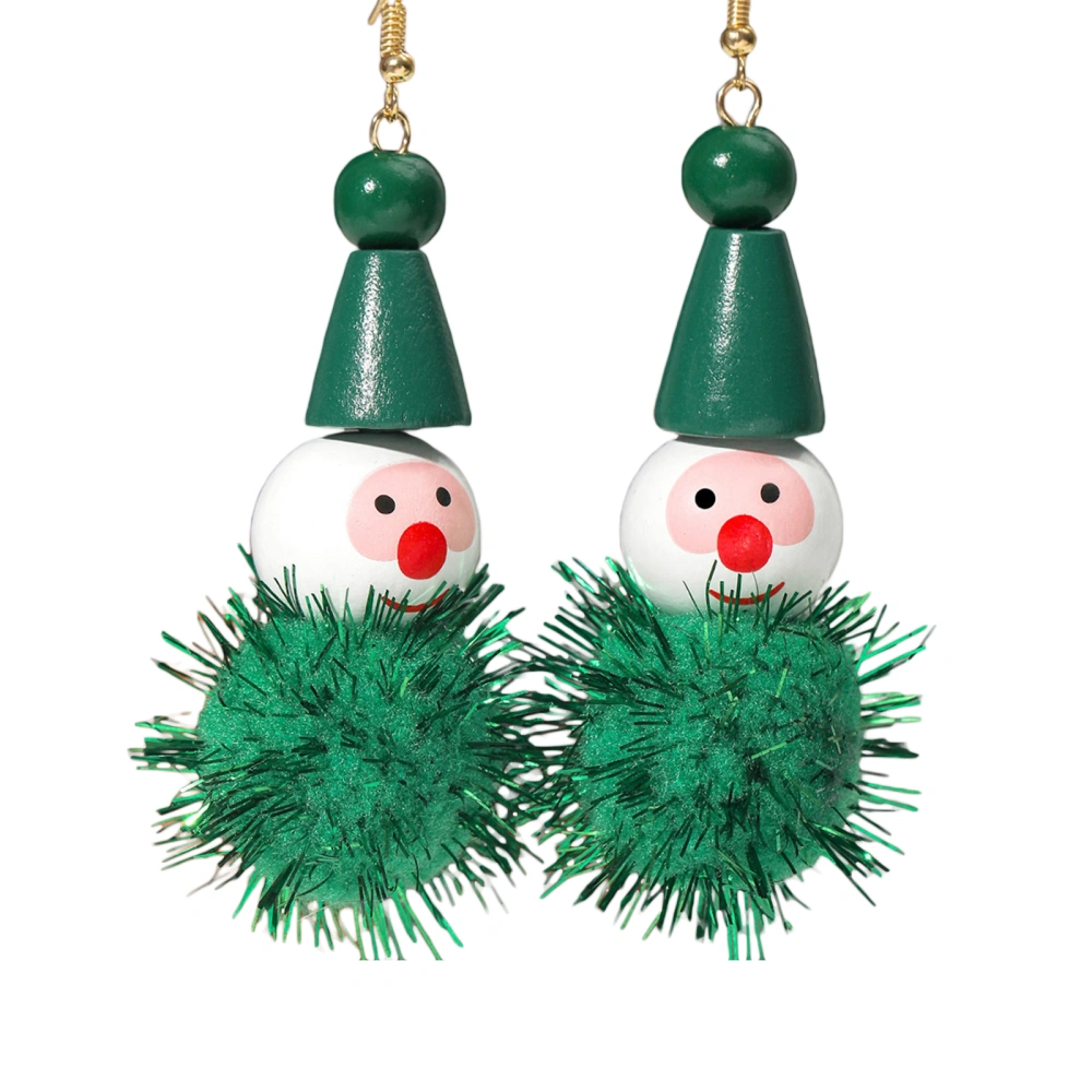 Women Christmas Earrings Clown Wooden Beads Pierce Dangle Earrings