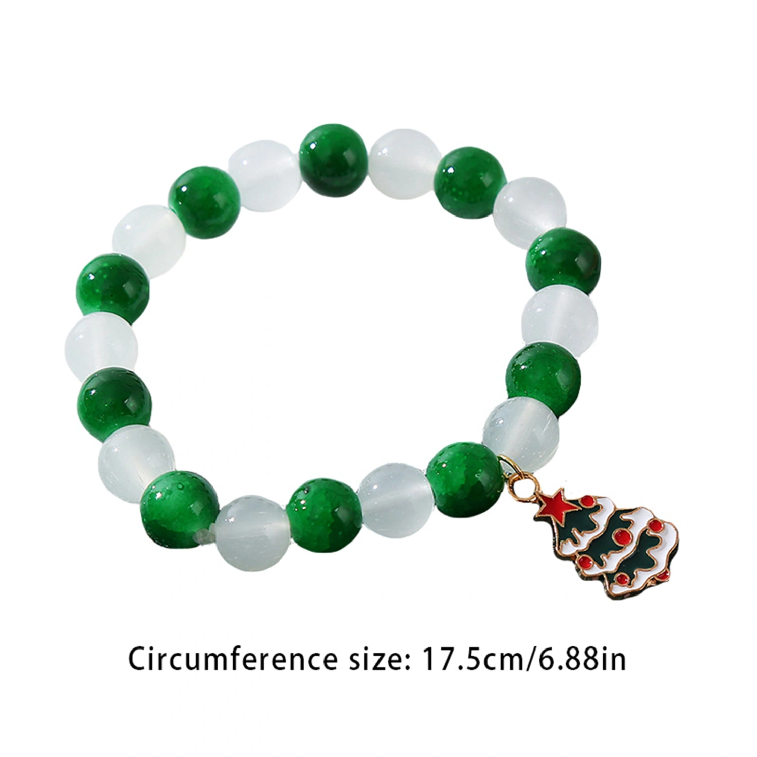Women’s 10MM Round Beads Charm  Bracelets with Christmas Pendant