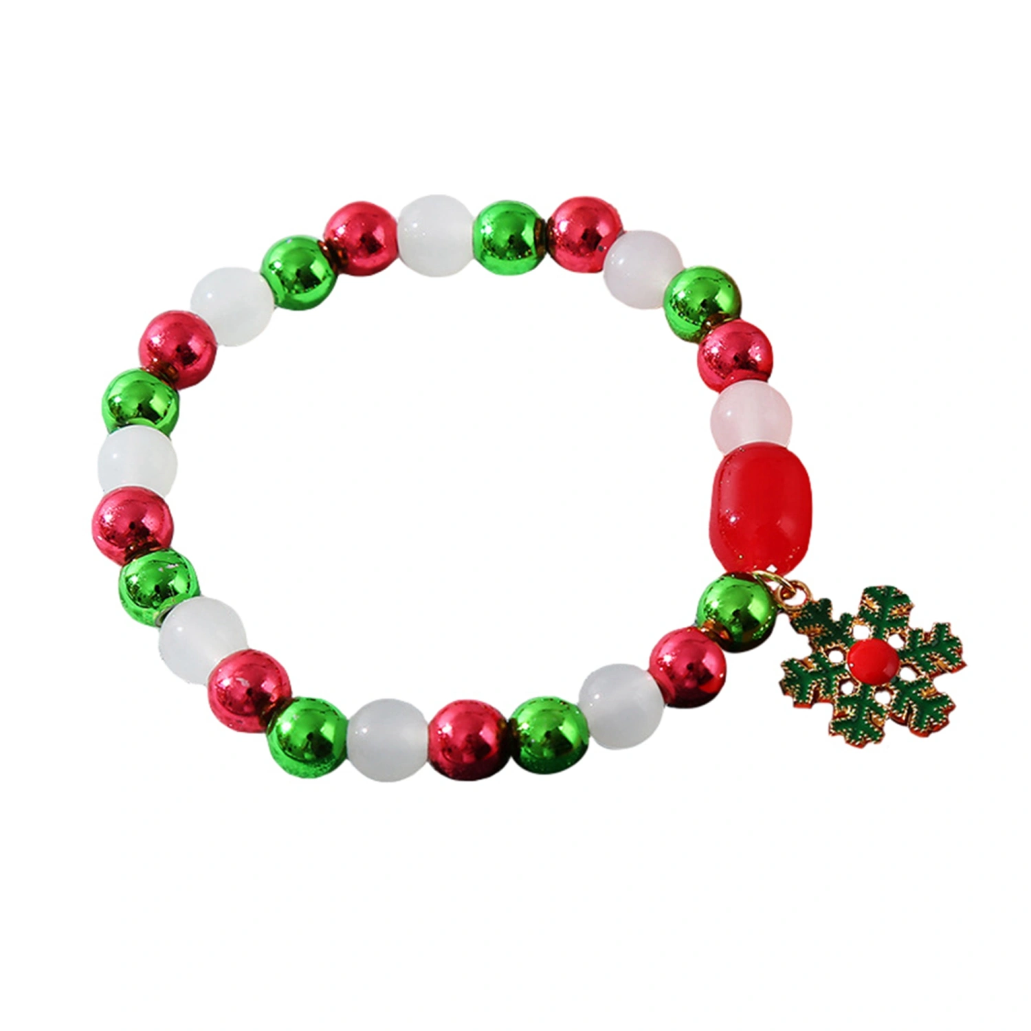 Women’s 10MM Round Beads Charm  Bracelets with Christmas Pendant