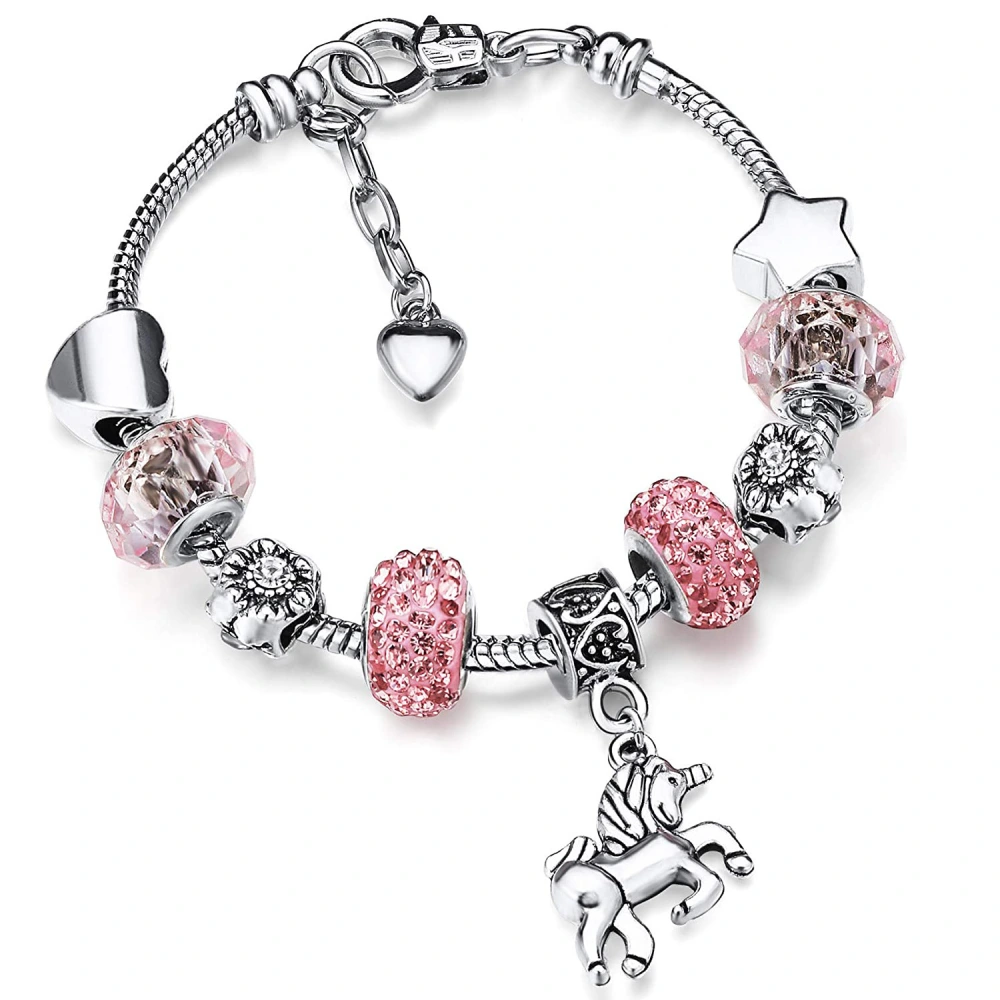 Amitié Lane Unicorn Charm Bracelet For Girls With Unicorn Charm & Pink Sparkly Crystal Charms - Perfect Little Girl Bracelet (16cm/6.3 inch)