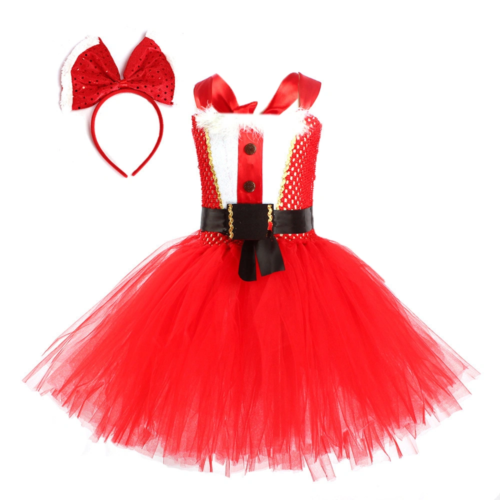 Girl Santa Cosplay Costume, Sleeveless Tulle Patchwork Dress Headband