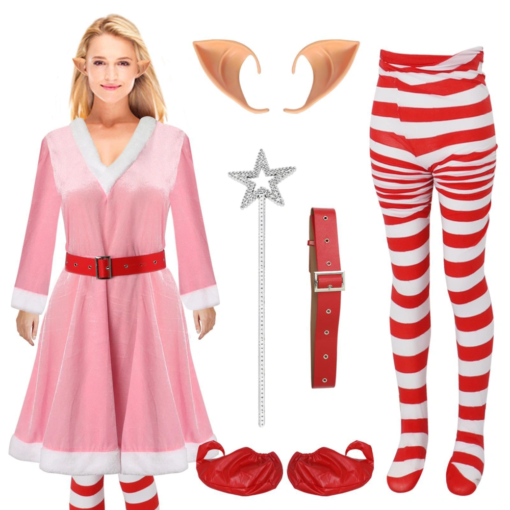 6Pcs Elf Costume for Women Deluxe Elf Costumes Pink Elf Dress