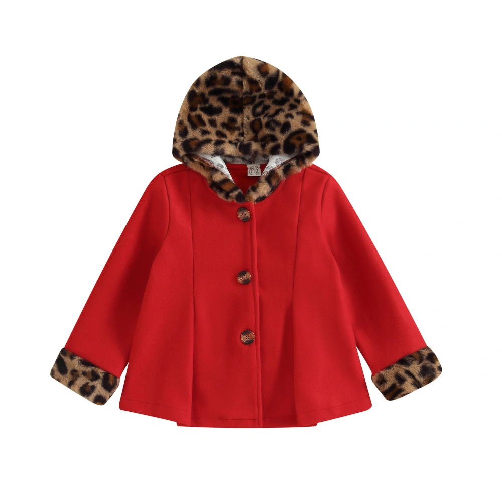 Toddler Girl Winter Jacket Leopard Print Patchwork Winter Hoodie Coat 