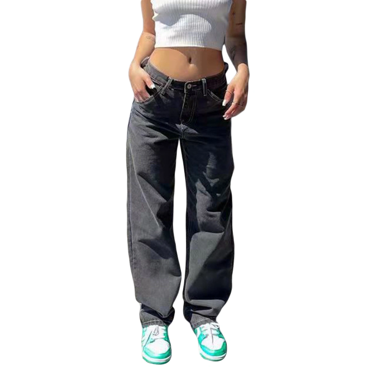 Women’s Baggy Jeans Fashion Low Rise Solid Color Wide Leg Denim Pants