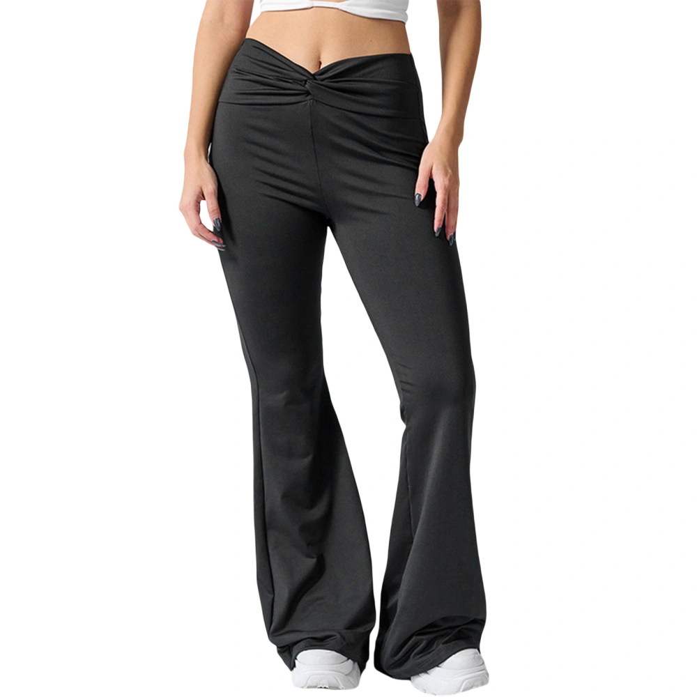 Women High Waist Pants Solid Color Flare Pants Slim Trousers