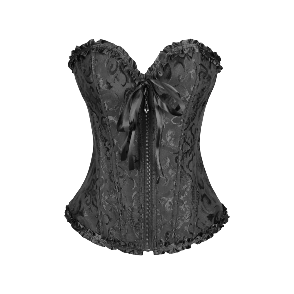 Women Corset Tops Bustier Overbust Floral Lace Tie-Up Bodyshaper Tops