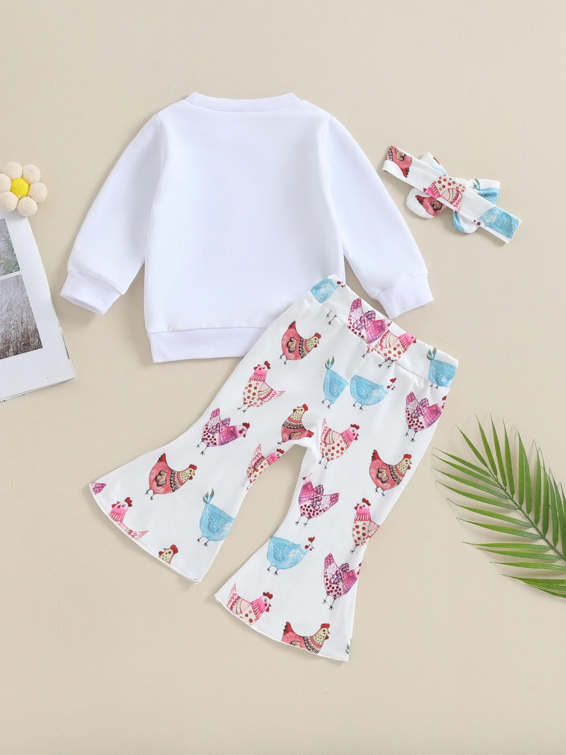 Baby Girls 3 Piece Outfits Chicken Print Sweatshirt and Pants Headband