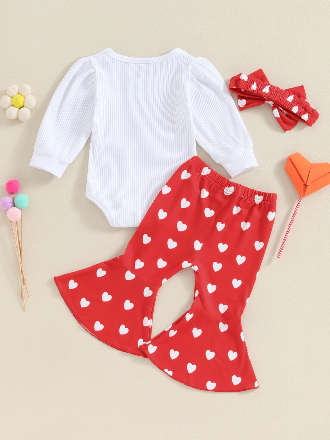 Baby Valentine's Day Outfits Letter Print Rompers Pants Headband