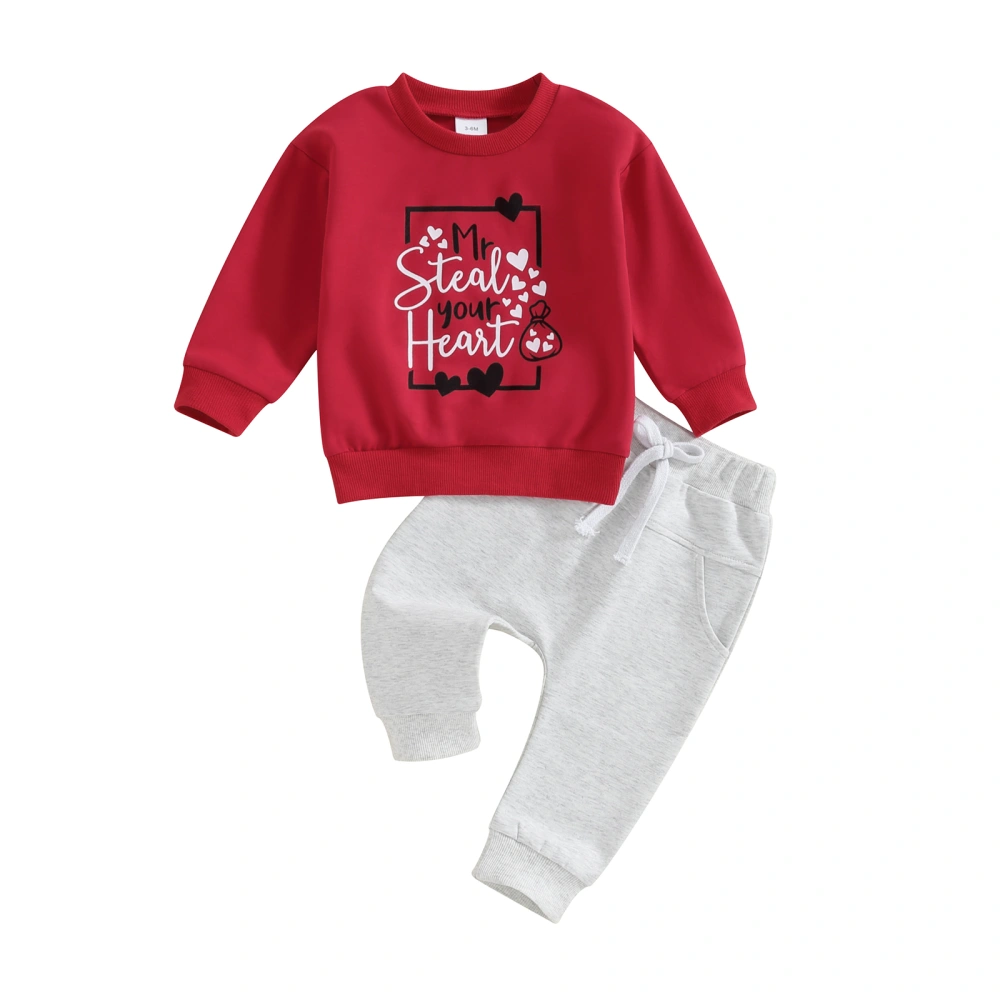 Boy Valentine's Day Outfits Letter Print Sweatshirt and Elastic Pants