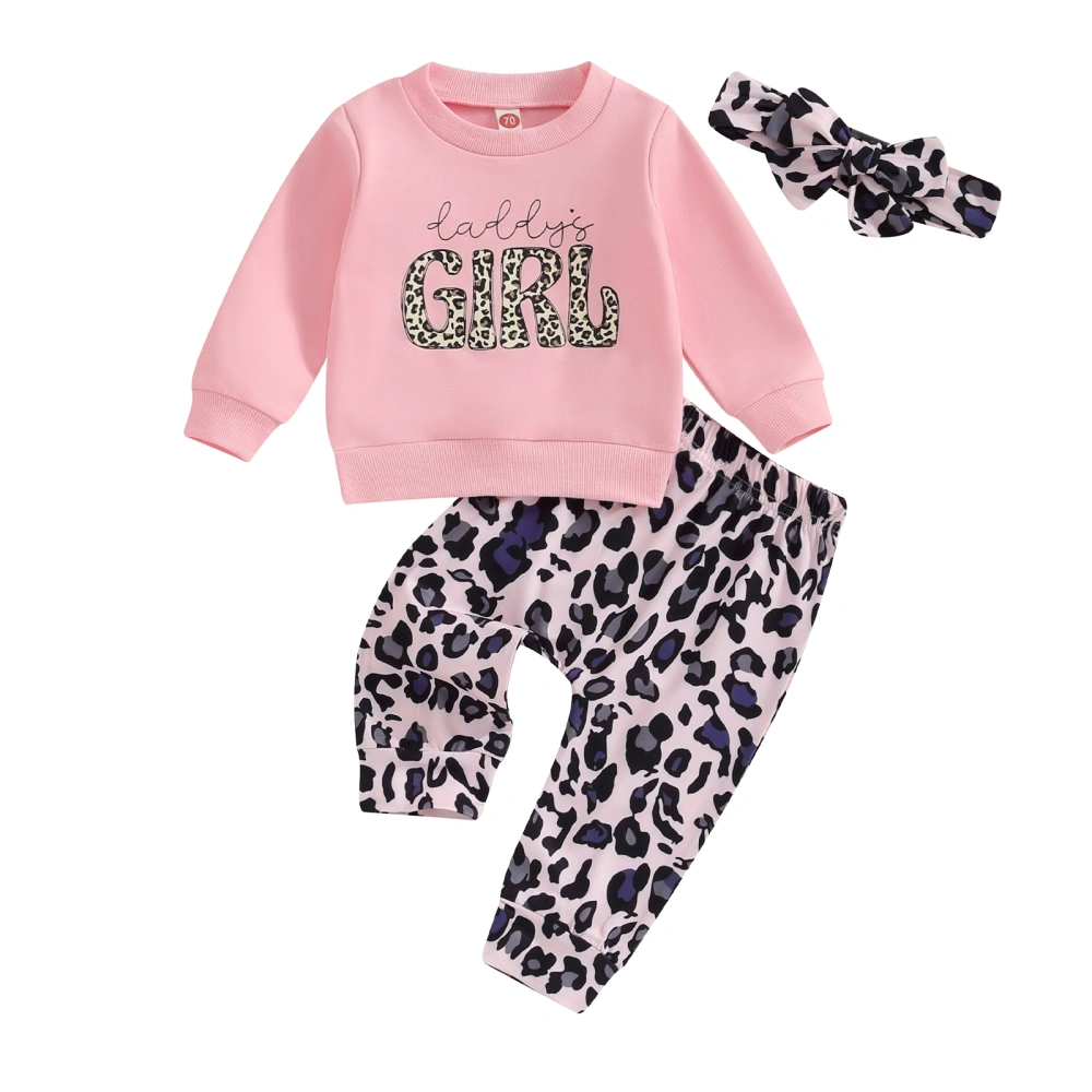 Baby Girls Outfit, Letters Print Sweatshirt Cow Pattern Pants Headband