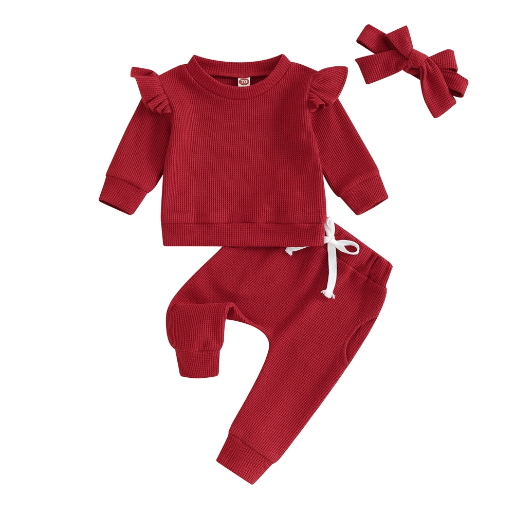 Baby Girls Outfit Long Sleeve Crew Neck Sweatshirt Sweatpants Headband