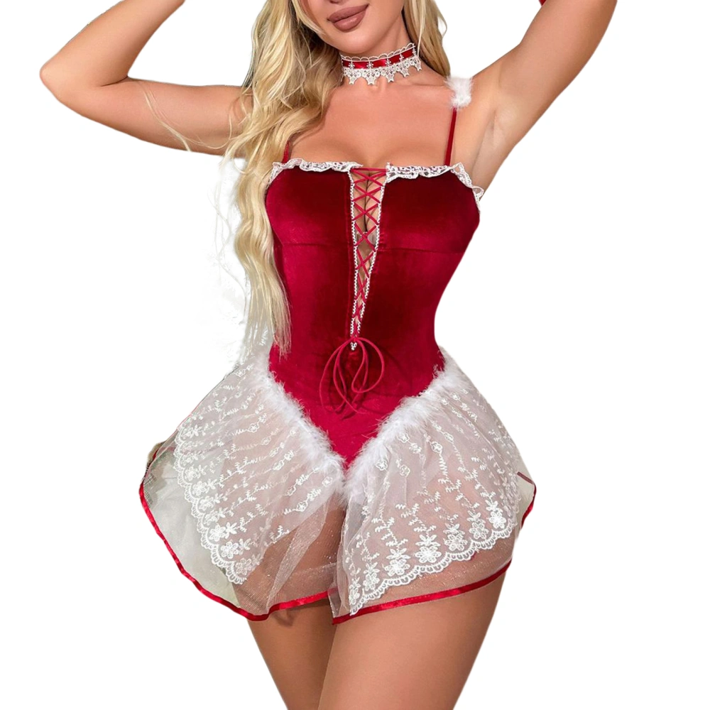 Women's Christmas Lingerie Set Santa Costume Bra Panty Collar Headband