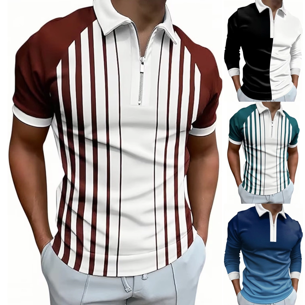 Men Long Sleeve T-Shirts Stripe/Gradient/Patchwork Zipper Casual Tops