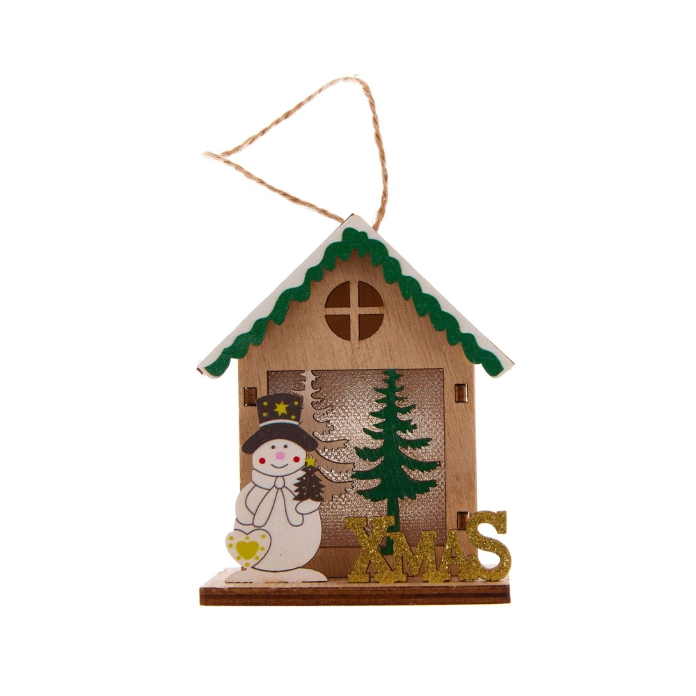 Christmas Light Up Snow House Wooden Snowman Santa House Ornament