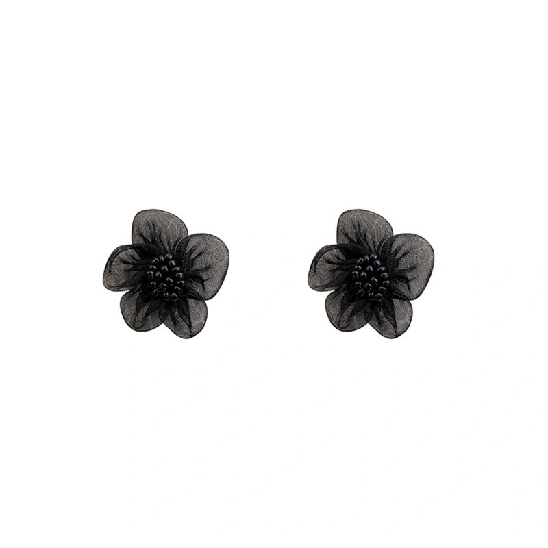 Women Fashion Bohemian Stud Earrings Black Lace Petal Earrings