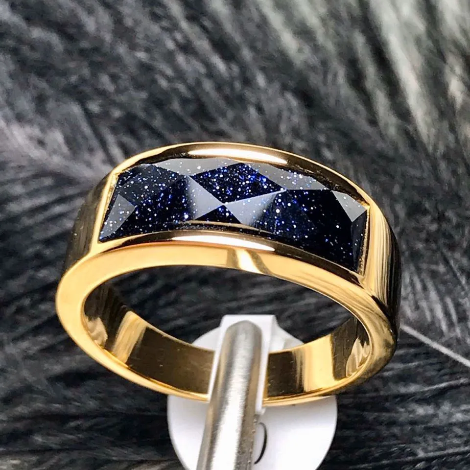 Three-color Semi-precious Stone Stainless Steel Ring