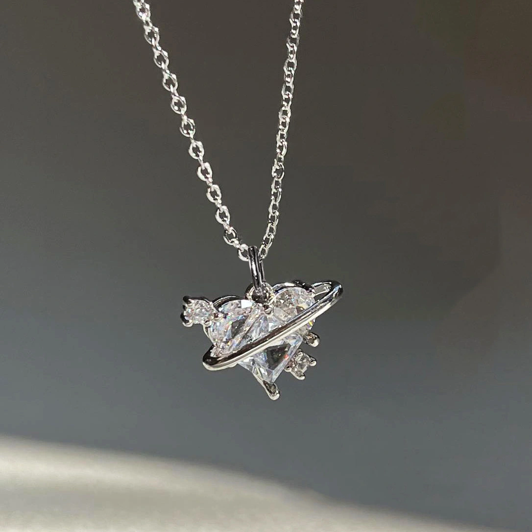 Women's Love Planet Pink Diamond Love Necklace