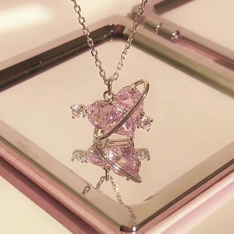 Women's Love Planet Pink Diamond Love Necklace