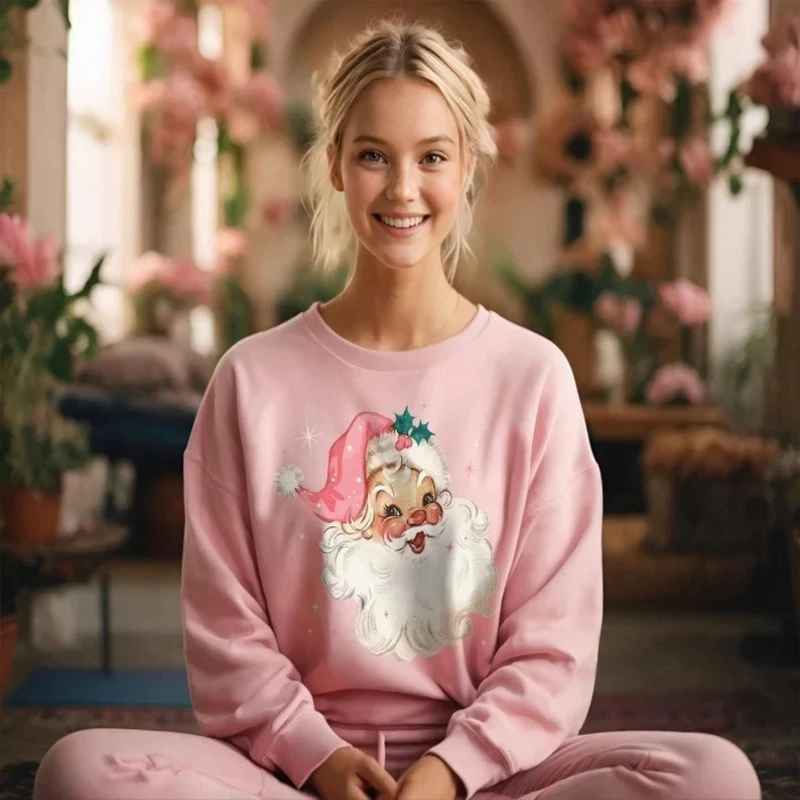 Santa Claus Pattern Women's Round Neck Long Sleeve Sweater