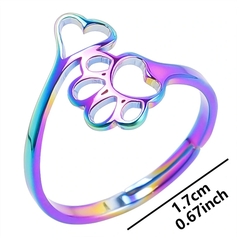 Footprints Love Heart Simplicity Adjustable Cutting Stainless Steel Ring