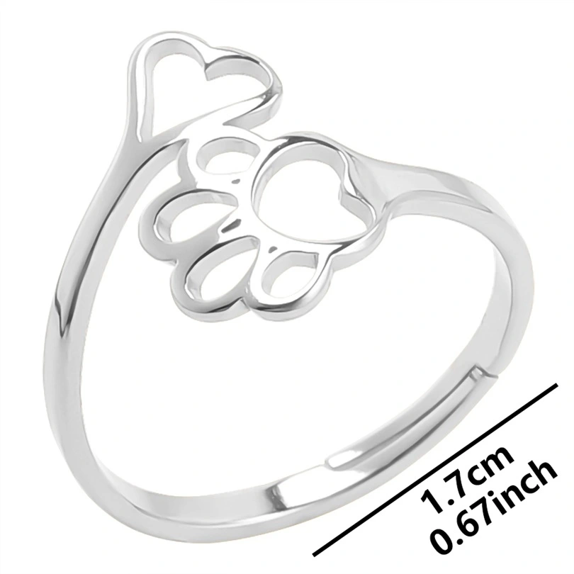 Footprints Love Heart Simplicity Adjustable Cutting Stainless Steel Ring
