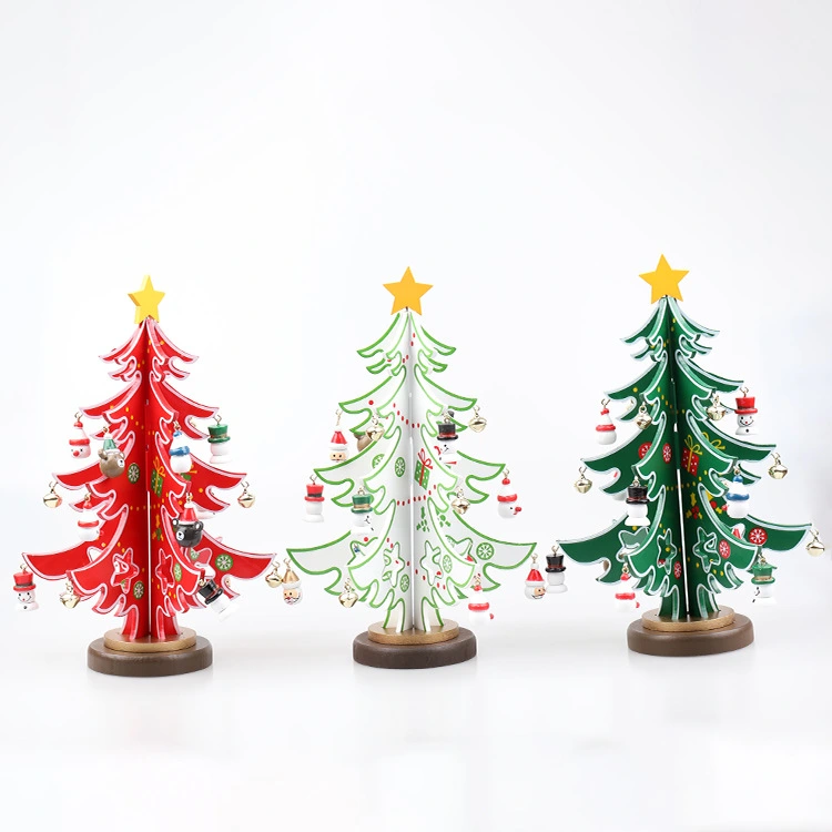 Wooden Christmas Tree Ornaments Scene Layout
