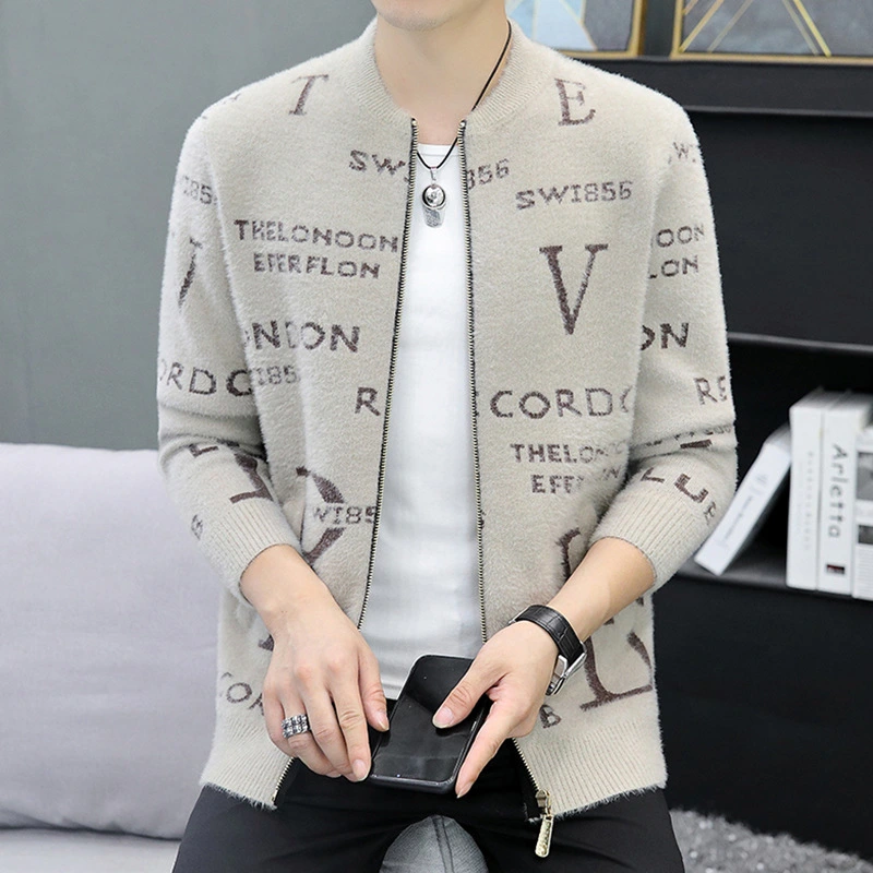 Knitted Cardigan Casual Jacket Men's Trendy Mink Velvet