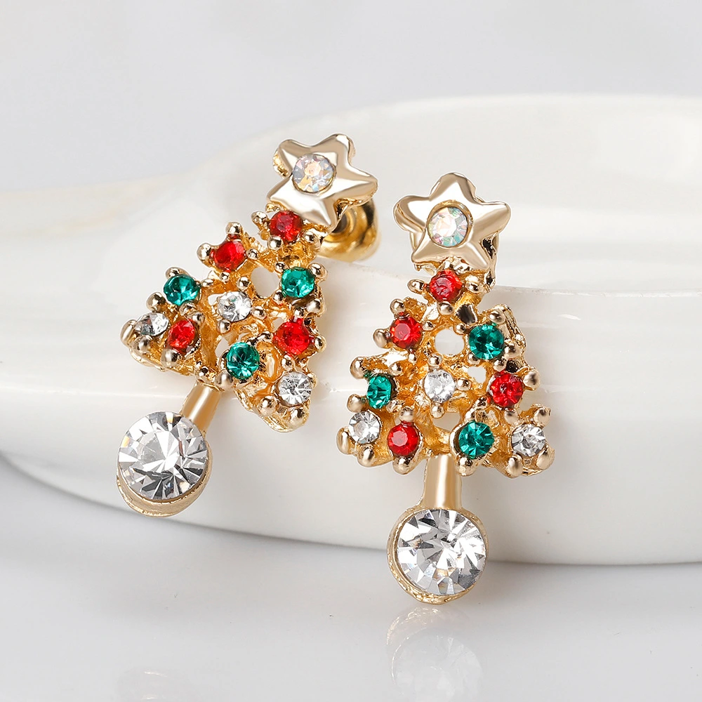 Women Christmas Tree Earrings Rhinestone Ear Stud Elegant Jewelry Xmas Gift