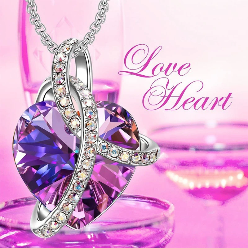 New Fashion Ocean Heart Love Crystal Pendant Light Luxury Women's Necklace