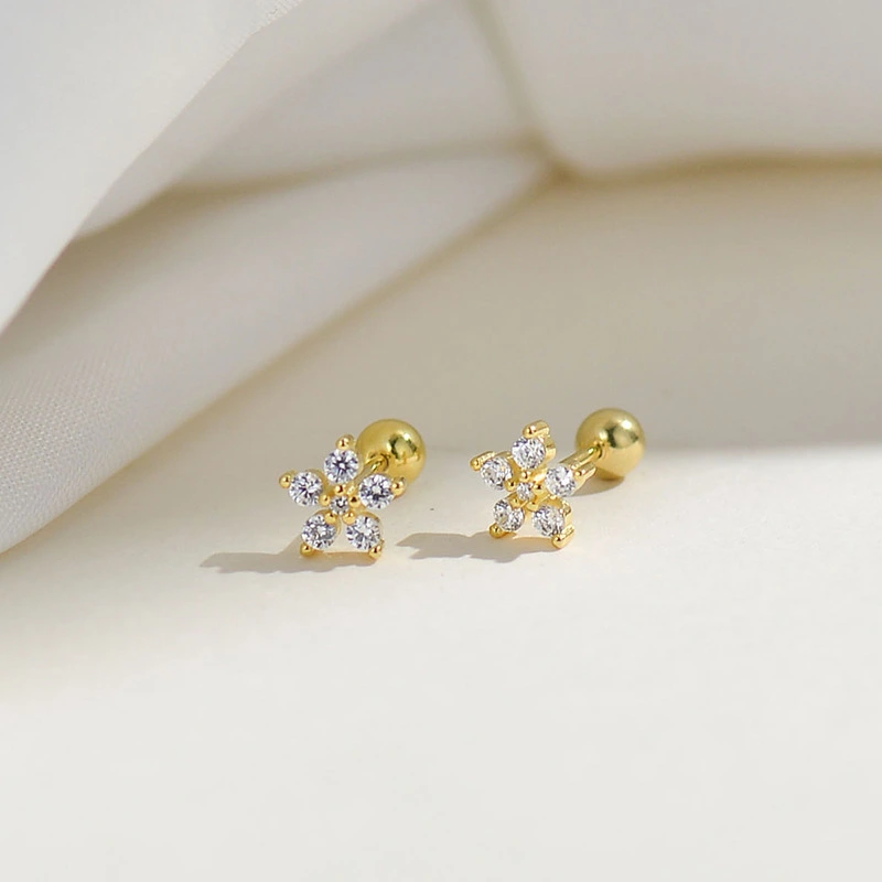 S925 Silver Japan And South Korea Ins Flower Color Zircon Ear Bone Stud