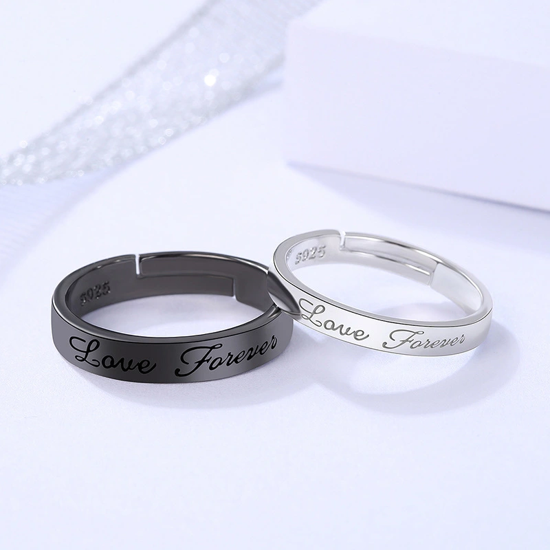 Black And White Heartbeat Couple Ring Niche Design