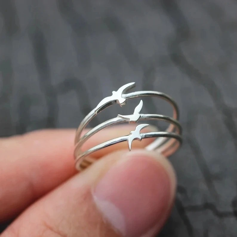 New Accessories Creative European And American Fashion Minimalist Seagull Three-piece Ring Set