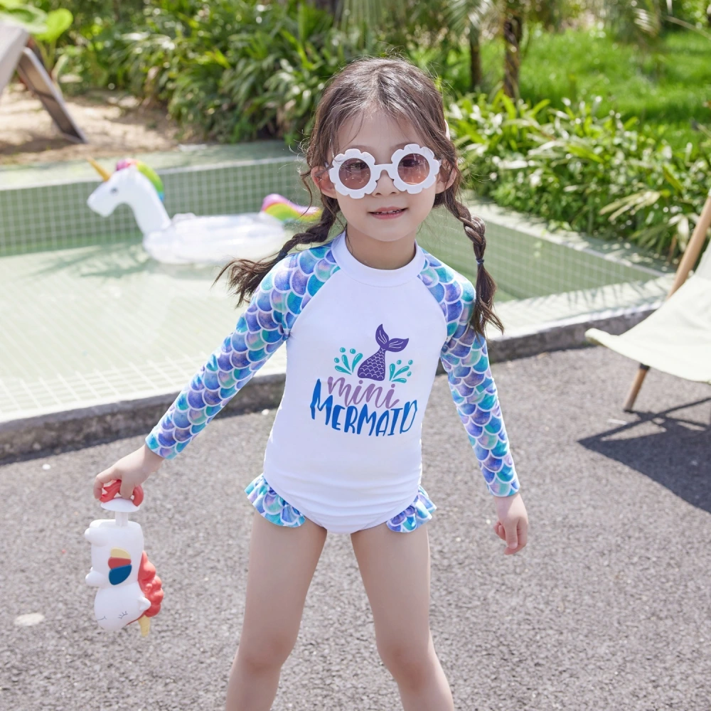 Children's Swimsuit New Cute One-piece Long Sleeves Sunscreen Swimwear